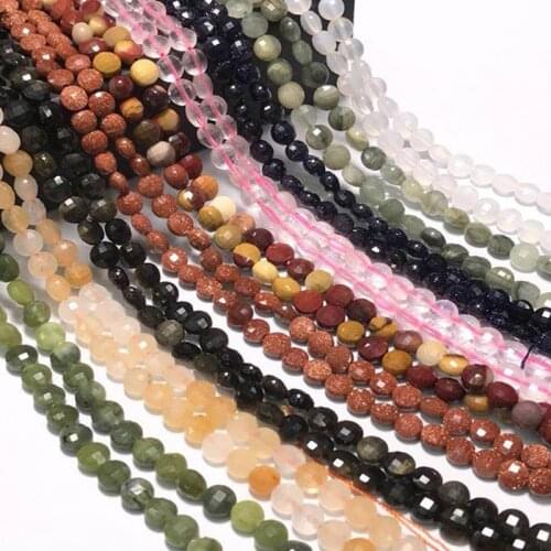 6mm Round Cake Faceted Natural Canada Jades/Rose Quartzs/Black Agates/Gold Obsidian/Gold Sand Stone Beads For Jewelry Making DIY
