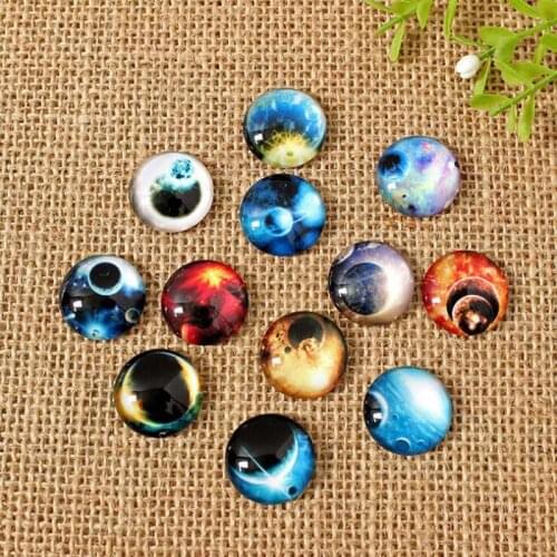 60pcs/lot Mixed Round Flatback Starry Sky Photo Glass Cabochon 8mm--35mm Accessories Fit For DIY Jewerly