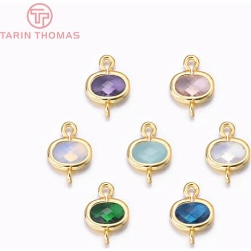 4pcs 9x12mm 24k Champagne Gold Color Plated Brass With Oval Colourful Glass Beads 2 Holes Connect Charms Quality Accessories