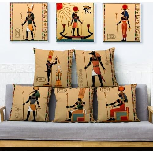 Ancient Egypt Totem Pharaoh Print Cushion Cover Beige Linen Pillowcase 45*45cm Pillows Covers Sofa Home Decor Pillow Case