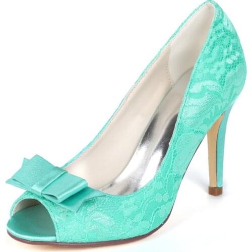 Creativesuga turquoise lace heels sweet bow pumps bridal wedding shoes party prom girls brithday party dress shoes ivory mint