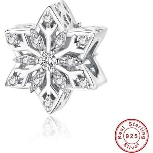 DECORAL 100% 925 sterling silver shiny snowflake original beads for feminine bracelet accessories charm DIY jewelry making