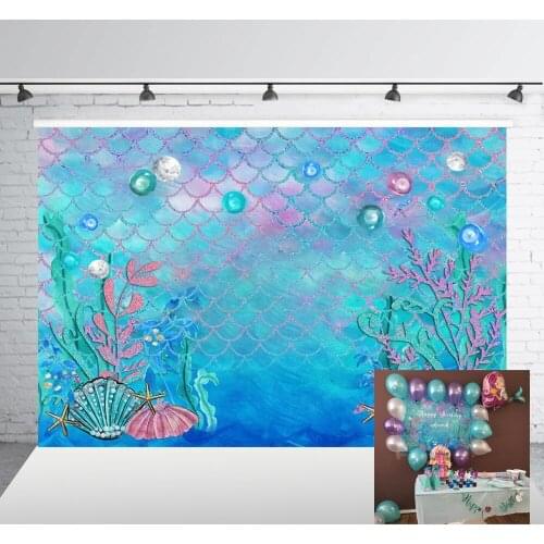 HUAYI Photography Backdrops Birthday Photo Backdrop Mermaid Undersea Baby Shower Party Decor Banner Photography Background W-597