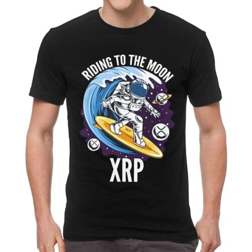 Riding To The Moon Ripple XRP Crypto T-shirt Mens Fashion T Shirt Short Sleeve Cotton Bitcoin Astronaut Tshirt Unique Tee Tops
