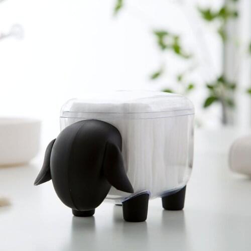 Cute Sheep Shape Desktop Storage Box Case Cotton Pads Box Container Orgainzer Cosmetics Swab Q-tip Holder Makeup Organizer