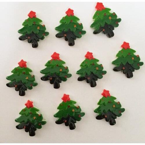 Hot DIY 10pcs 19*22mm Resin Hand Painting Christmas Tree Flatback Stone Wedding Buttons K111