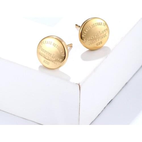 Classic Design Carved Forever Love Round Bean Stud Earring For Women Stainless Steel Top Quality Women Jewelry Earring Love Gift