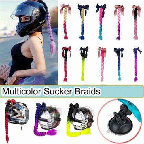Handsome Female Rider Multicolor Fashion Punk Style Motorcycle Ponytail Dirty Braid Wig Sucker Helmet Braid