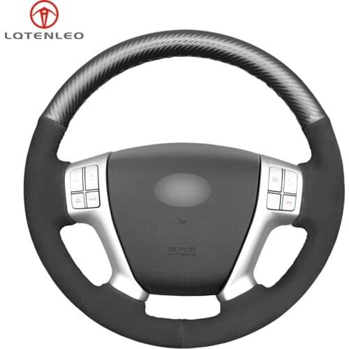 LQTENLEO Carbon Fiber Black Suede Hand Sewing Car Steering Wheel Cover For Hyundai Veracruz 2007-2012 IX55 2007-2012 Vera Cruz