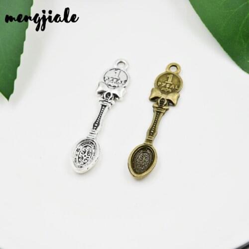 MENGJIALE 15pcs/lot Two Colors Trendy Bowknot Vintage Spoon Tableware Pendants Charms For Jewelry Making Charm 11*53mm