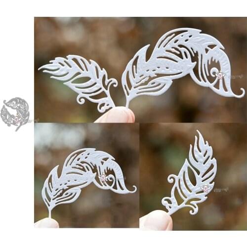 Mmao Crafts Metal Steel Cutting Dies New 2Pcs Feather decoration Stencil For DIY Scrapbooking Paper/photo Cards Embossing Dies