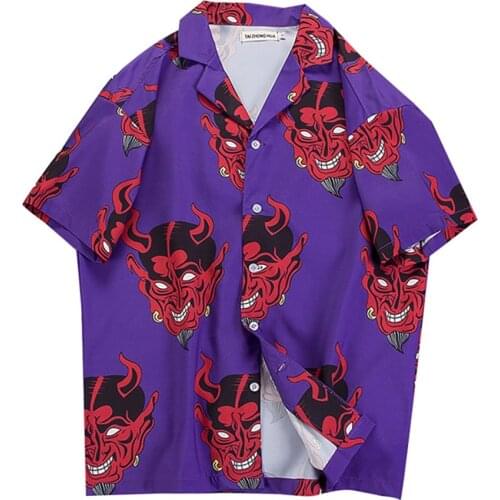 Men Hawaiian Shirt Plus Size Evil Print Shirts Top Short Sleeve Button Shirt For Man Male Floral Shirt Dropshipping