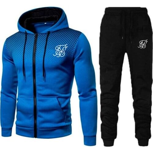 Men Casual Sets 2021 Winter New Brand Splice Jogger Tracksuit Zipper Hoodies+Pants 2PC Sets Mens Sportswear Sport Suit Clothing