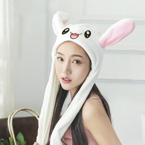Plush Moving Rabbit Ears Hat Funny Hand Pinching Airbag Magnet Soft Hat Controllable Long Ears Cute Animal Gift Rabbit Ear Hat