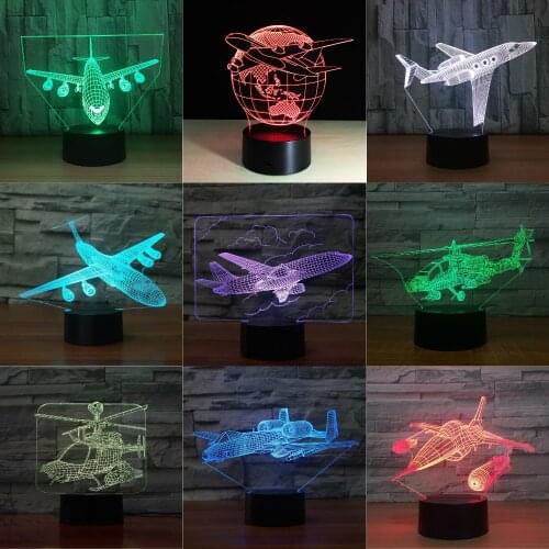 Remote Control Touch Switch Air Plane 3D Light LED Table Lamp Acrylic Night Light 7 Colors Changing Mood Lamp USB Lamp Kid Gift