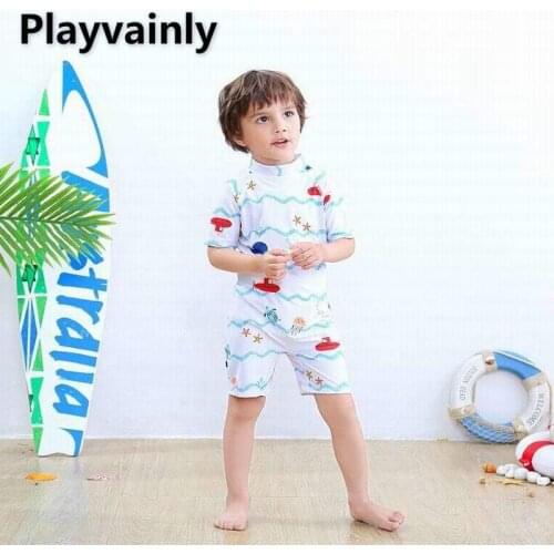 Wholesale 2021 Baby Boys Swimming Wear white Caroon One Piece Swimsuits with Hat Children Fashion Swimwear E71435