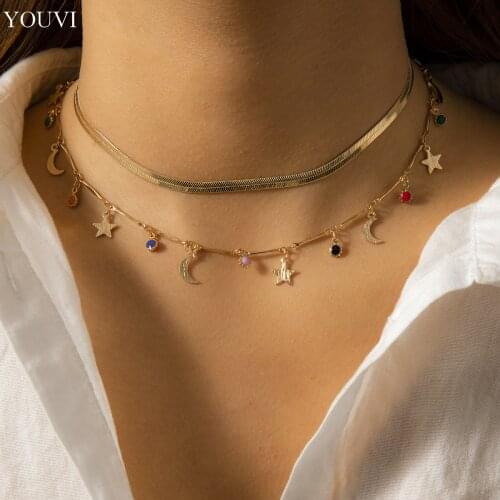 YOUVI Bohemia Color Glaze Tassel Pedant Necklace for Women 2Pcs/Set Sexy Snake Clavicle Chain Necklace Choker Jewelry Charms