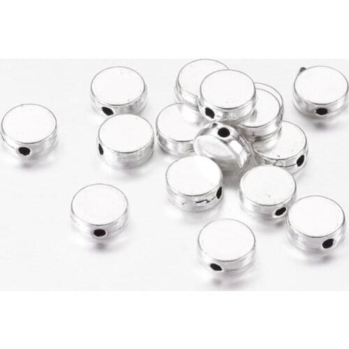 50pcs Tibetan Style Flat Round Beads 7mm, Lead Free & Nickel Free & Cadmium Free, 3mm thick, F70