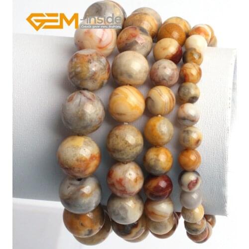 Gem-inside 7.5inch Natural Yellow Crazy Lace Onyx Carnelian Beads DIY Bracelets For Women Gift Trinket Men Bangle Birthday Gift