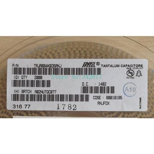 TAJA684K035RNJ CAP TANT 0.68UF 35V 10% 1206 Tantalum Capacitors Size A 100pcs