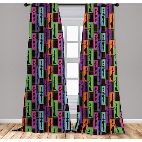 Charcoal Grey African Curtains Colorful Abstract Geometric Pattern Frames with Women Window Treatment Living Room Bedroom Decor