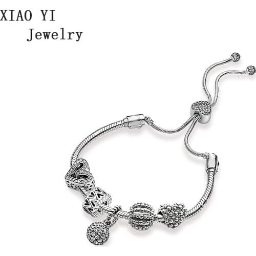 XIAOYI 2020 new 100% S925 Hand-painted love beads hanging diy adjustable bracelet confession valentines day gift female