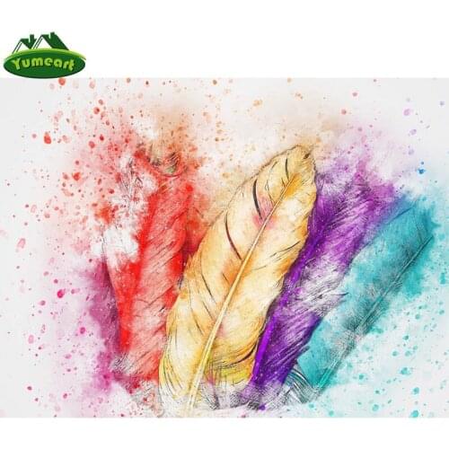 YUMEART Handmade Paint with Diamonds Full Diamond Embroidery Colored Feather 5D DIY Diamond Painting Cross Stitch Wall Sticker
