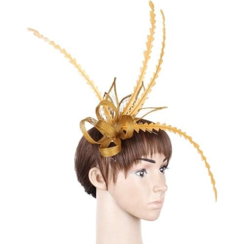 White wedding feather fascinator sinamay hair accessories elegant women headwear event headpieces race hat 21Color select SYF232