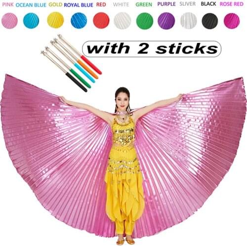 Women Belly Dance Isis Wings Stage Performance Props Bollywood Oriental Egyptian Dancing Costumes Accessories With Sticks Gold