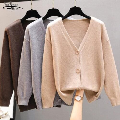 2021 New Spring Autumn Cardigan Sweater Women Coat V-neck Casual Long Sleeve Sweater Loose Plus Size Knitted Cardigan Sweaters