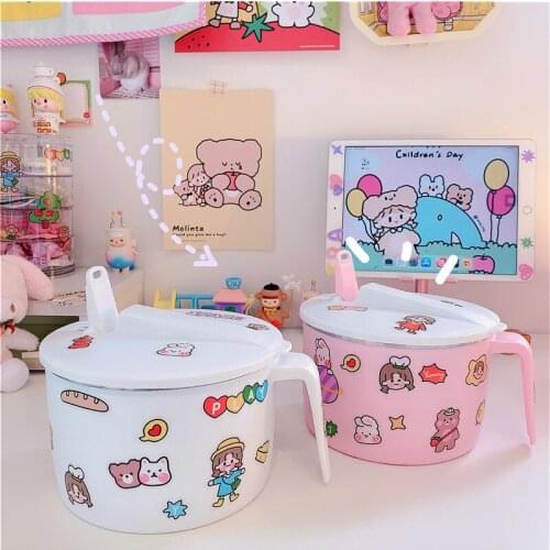 1set Large Capacity cute cartoon stainless steel shatter-resistant food supplement bowl fork spoon children tableware