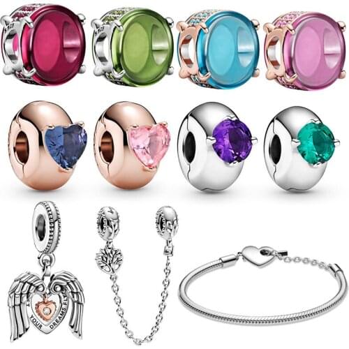 2021New S925 Sterling Silver Multicolor Zircon Charm Fit Original 3mm Bracelet&Bangle For Women Birthday Fashion Jewelry Gift