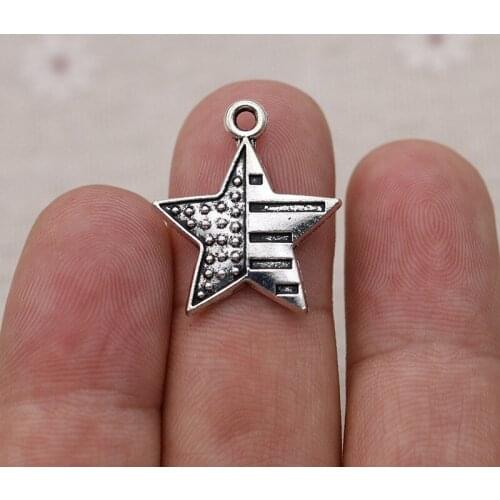 30pcs Tibetan Silver Plated Star Flag Charms Pendants for Jewelry Making Bracelet Necklace DIY Accessories Craft 20mm