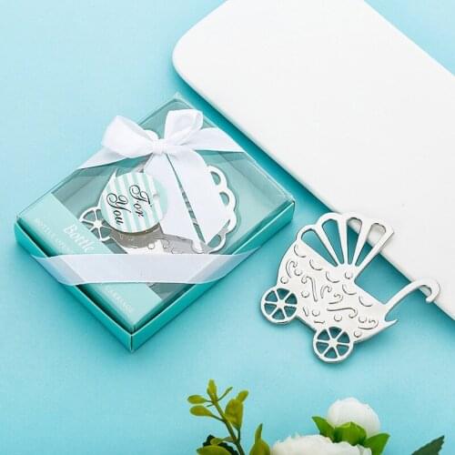 50pcs Wedding Souvenirs pram stroller Bottle opener Tags Wedding Favors and Gifts for Guest Party Festive Party Favors NO464