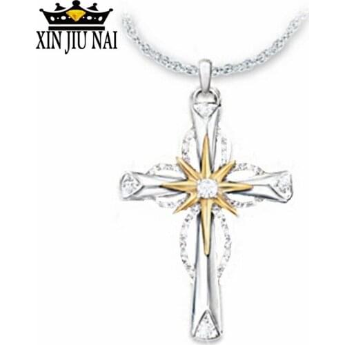 925 silver wish new creative octagonal stars cross two-tone pendant hearts arrows Jesus teaches Christianity necklace