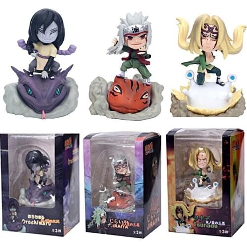 Naruto Q Version Anime Figure PVC Action Figures Orochimaru Tsunade Jiraiya Facial Can Be Changed Model Collection Toys Gift
