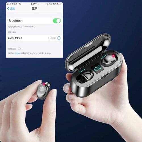 F9TWS Bluetooth Wireless Headphones Touch Earphones Stereo Noise Cancelling Headset Earbud Auriculares With 2000 mAh Charging