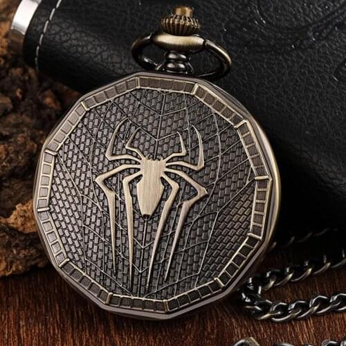 Bronze Spider Case Hand-wind Mechanical Pocket Watch Men Vintage Fob Male Clock Chain Pendant Roman Numerals For Boy Children
