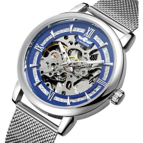 WINNER WATCH Business network with Roman numerals hollow perspective three pointer net with mens wrist mechanical watch