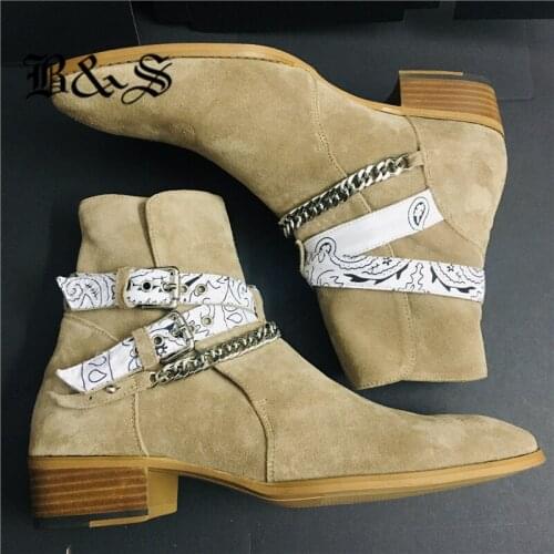 Black& Street exclusive high end New Color saint qaultiy street DENIM Boots banadana strap wedge suede punk boots
