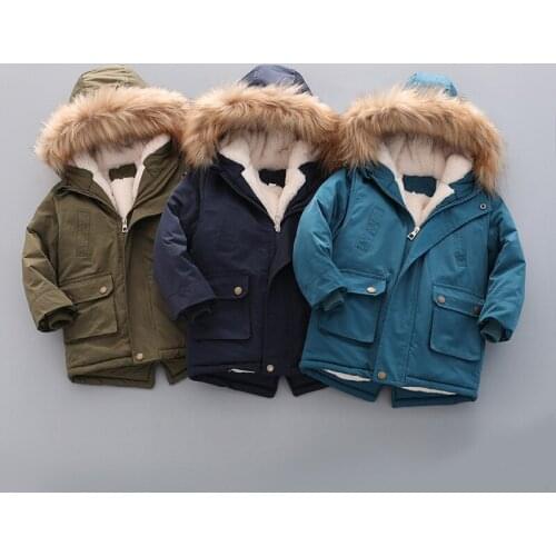 Childrens clothing plush thickened winter coat boys girls warm thickened jacket cotton padded jacket childrens coat baby coat