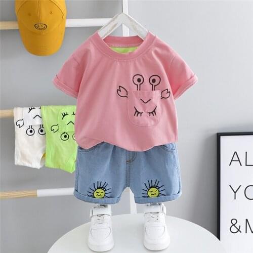 Kids Suits Summer Baby Girls Boys Clothing Sets Short Sleeve T Shirt Denim Shorts Toddler Infant Children Casual Sports Clothes