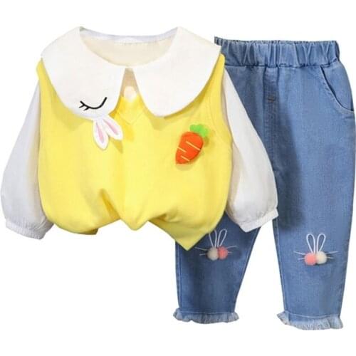 Fashion Spring Autumn Baby Girl Clothes Children Cotton Casual Vest Shirt Jeans 3Pcs/Sets Toddler Active Costume Kids Tracksuits