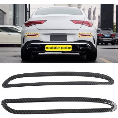 For Mercedes-Benz CLA C118 2020 2021 Carbon Fiber Printed Rear Fog Light Lamp Cover Trim 2pcs