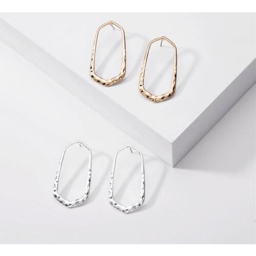 E7261 ZWPON 2020 New Brand Metal Oval Stud Earrings for Women Geometric Irregularity Hexagon Frame Earrings Jewelry Wholesale