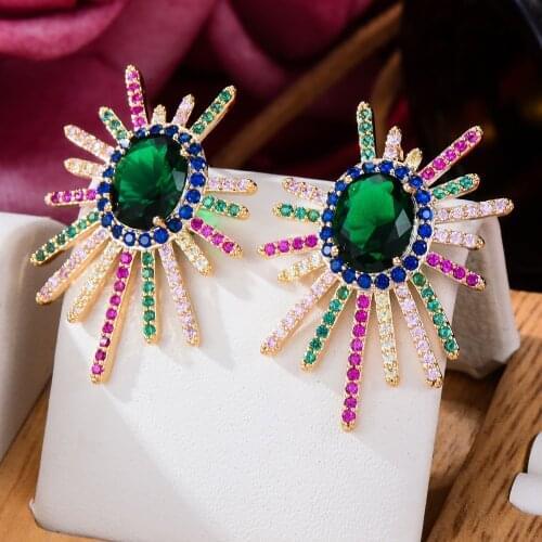 GODKI Trendy Multicolor fireworks Stud Earrings For Women Wedding Cubic Zircon Tricolor Earrings Jewelry Accessories 2022