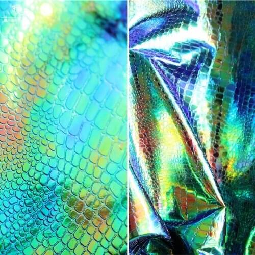 Gradient Blue Laser Radium Colorful Faux Crocodile Leather Fabric DIY Patchwork Bag Material PU Artificial Leather