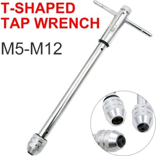 HOEN 1pc Adjustable Reverse T-Handle Ratchet Steel Hand Taps Wrench M5-M12 Tap Spanner Hand Tool Set Tapping Threading