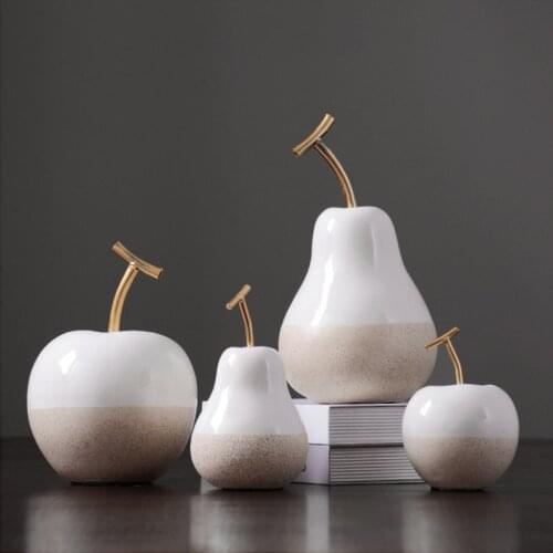 Ceramic Fruit Abstract Statue Ornaments White Black Apple Pear Figurine Simple Room Decor Desk Adornment Home Decoration