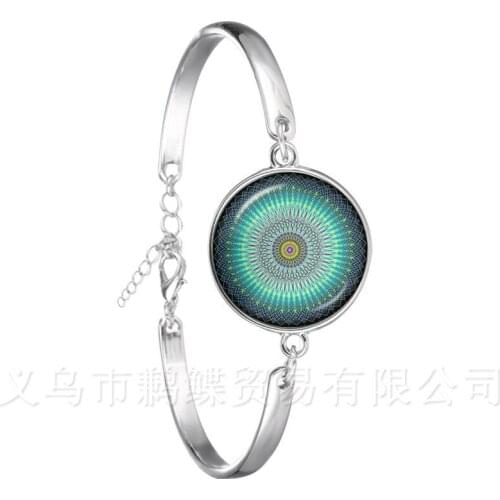 Classic Indian Henna Yoga Bracelet Om Symbol Buddhism Zen Colorful Mandala Flower Silver Plated Chain Bangle For Women
